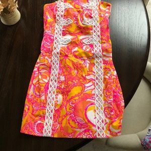 Lily Pulitzer orange and pink strapless dress